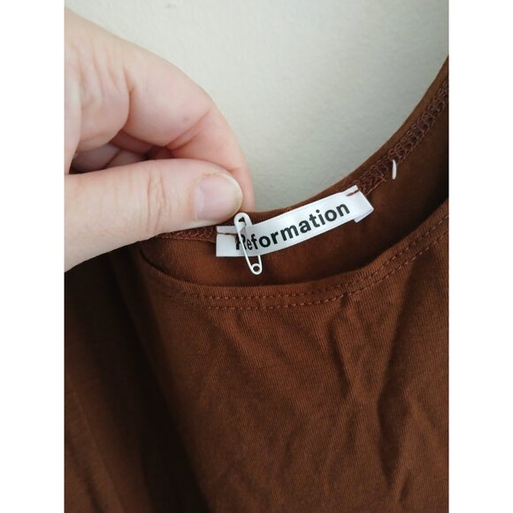 Reformation Womens M Brown Kalia Wrap Midi Dress Sleeveless Bodycon Tie Waist - Picture 7 of 10